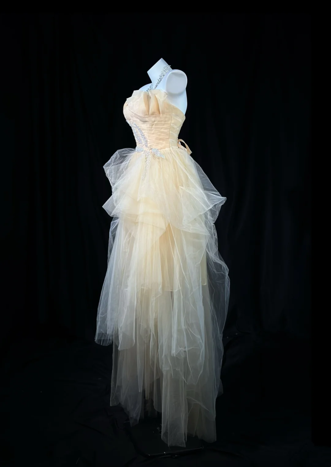 Strapless Light Yellow Tulle Prom Dress A Line Birthday Gown J10060