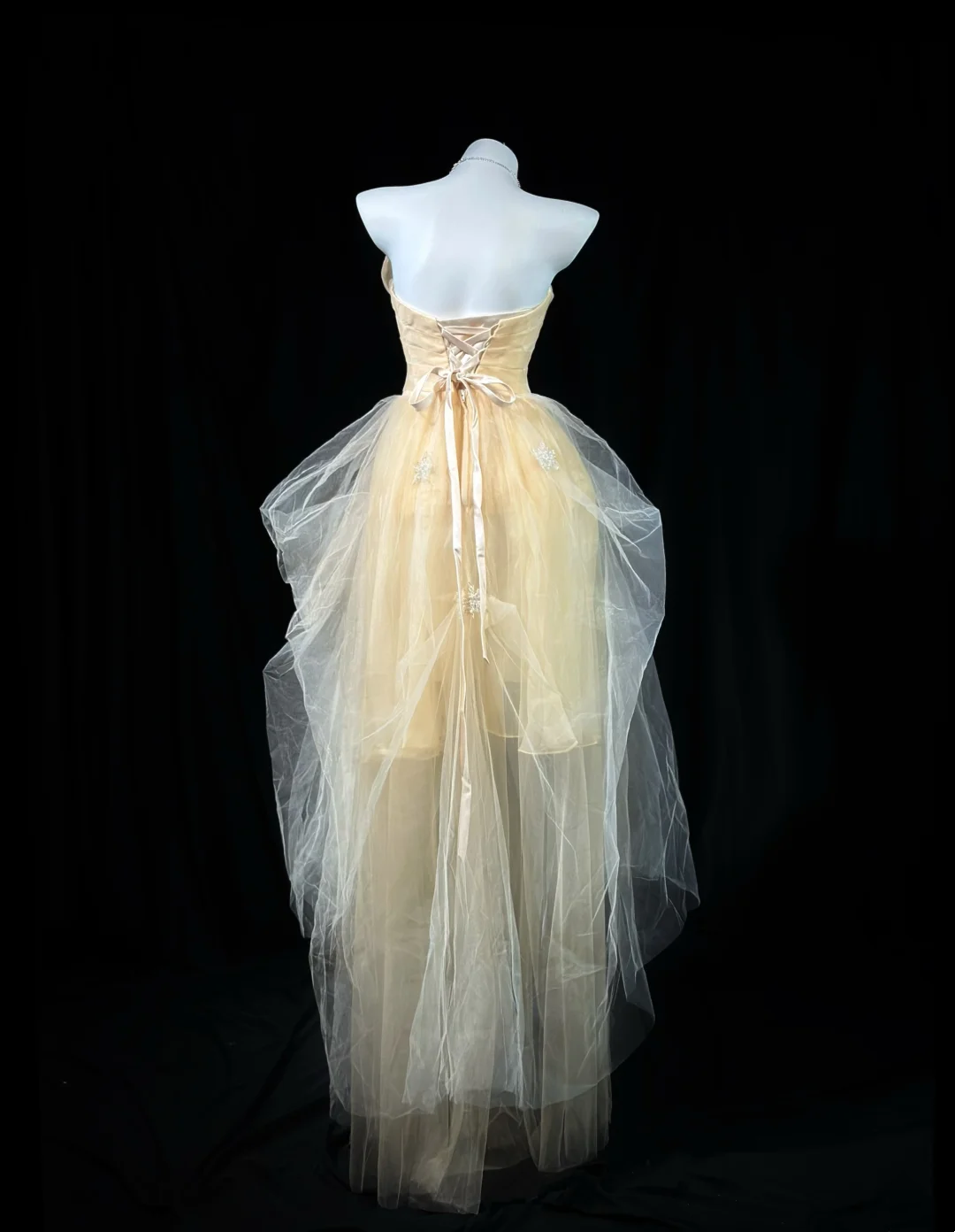 Strapless Light Yellow Tulle Prom Dress A Line Birthday Gown J10060