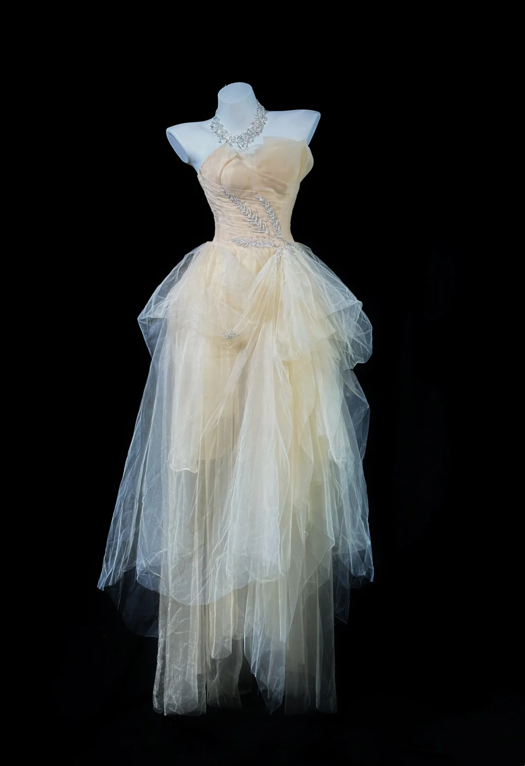 Strapless Light Yellow Tulle Prom Dress A Line Birthday Gown J10060