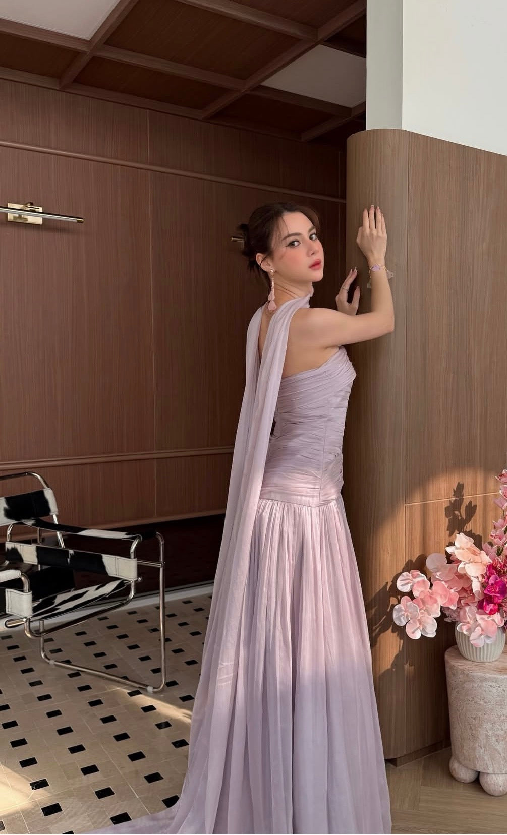 Strapless Lilac Formal Wedding Guest Dress A Line Prom Dress J9916