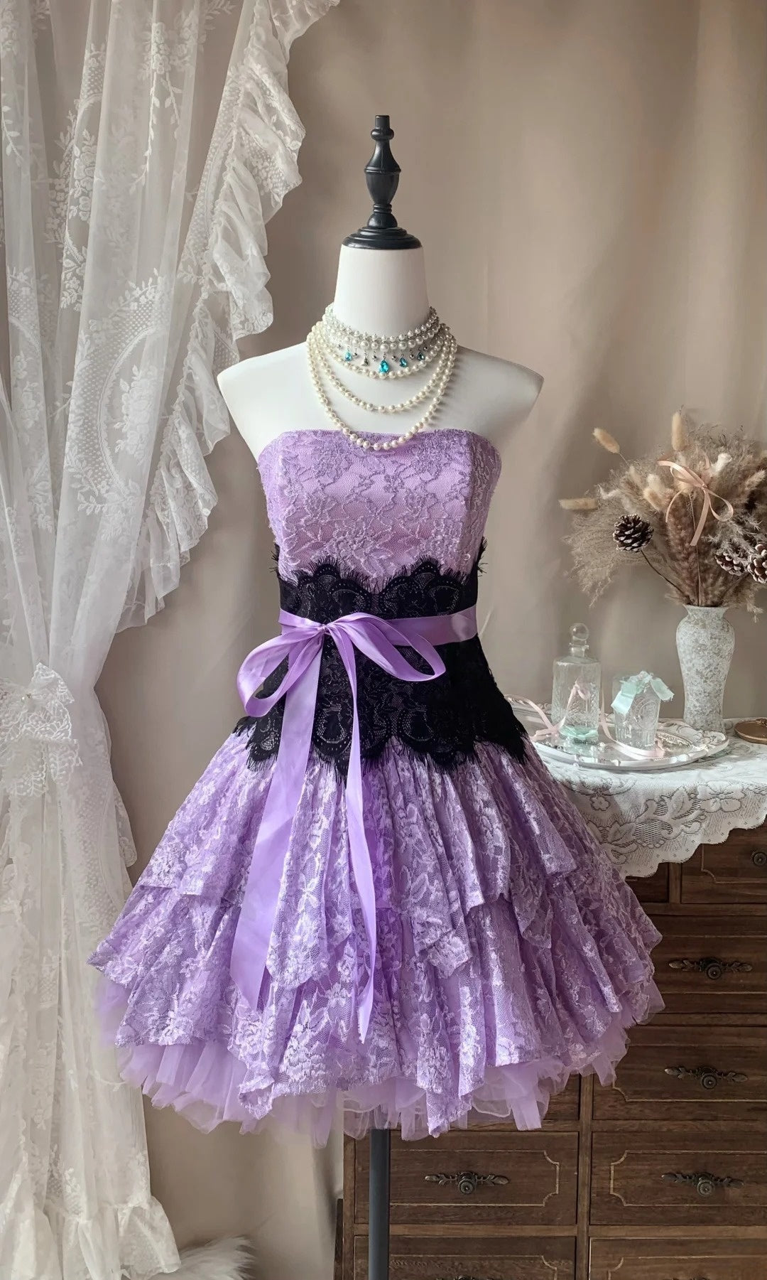 Strapless Lilac Lace Homecoming Dress A-Line Short Birthday Dress