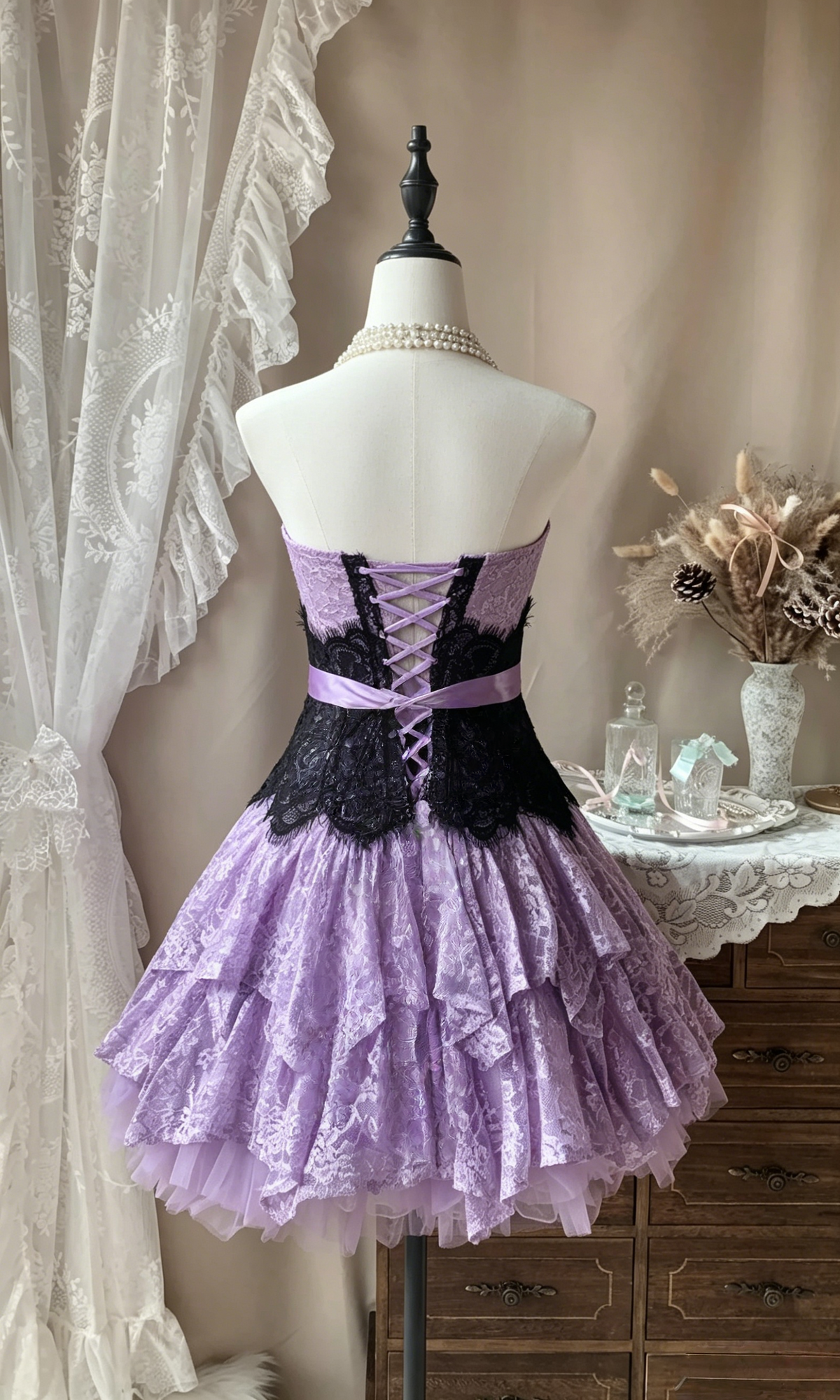 Strapless Lilac Lace Homecoming Dress A-Line Short Birthday Dress