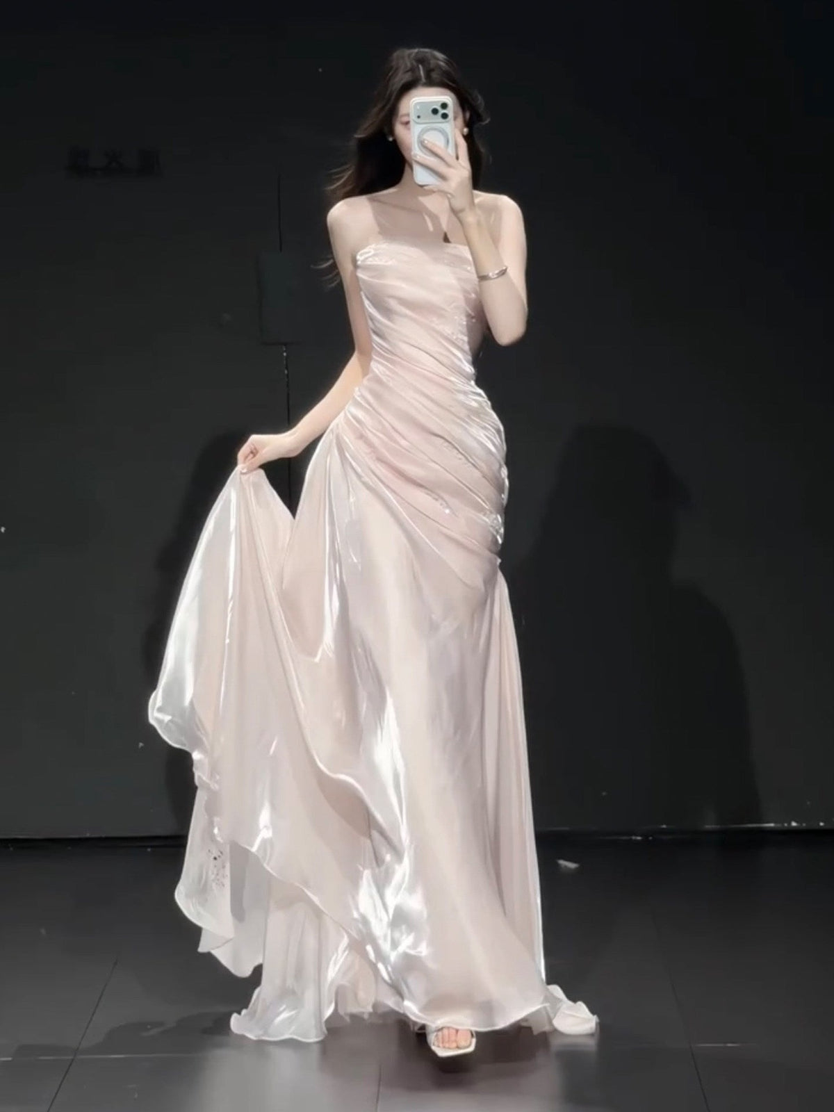 Strapless Mermaid Light Pink Prom Dress Formal Evening Dress