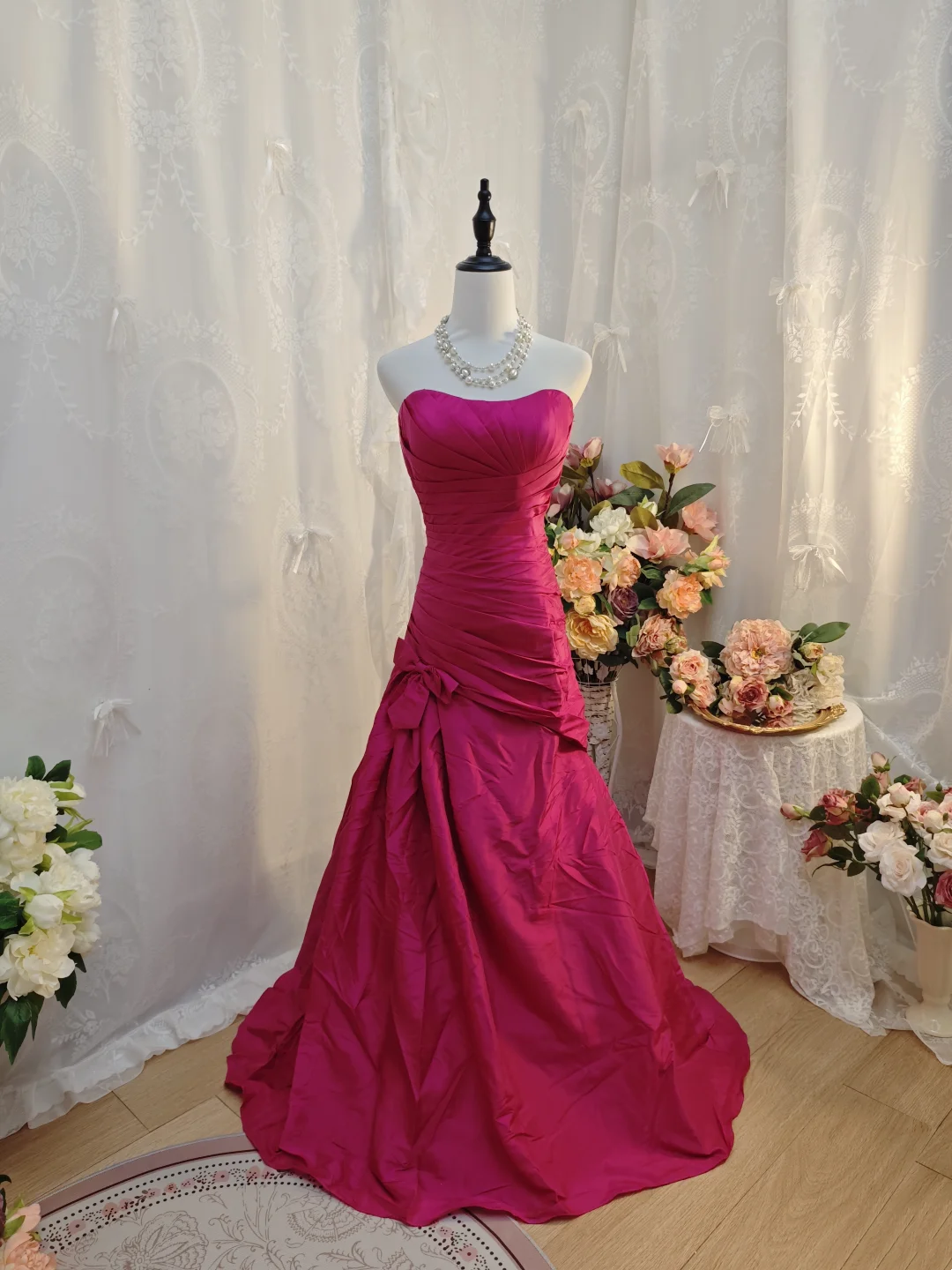 Strapless Mermaid Satin Rose Pink Prom Dress Formal Evening Dress