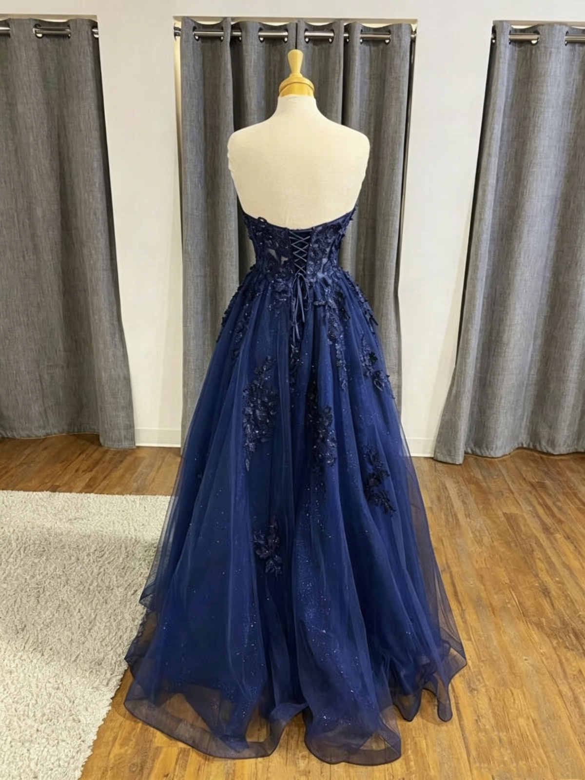 Strapless Navy Blue Appliques Prom Dress Formal Evening Dress J10362
