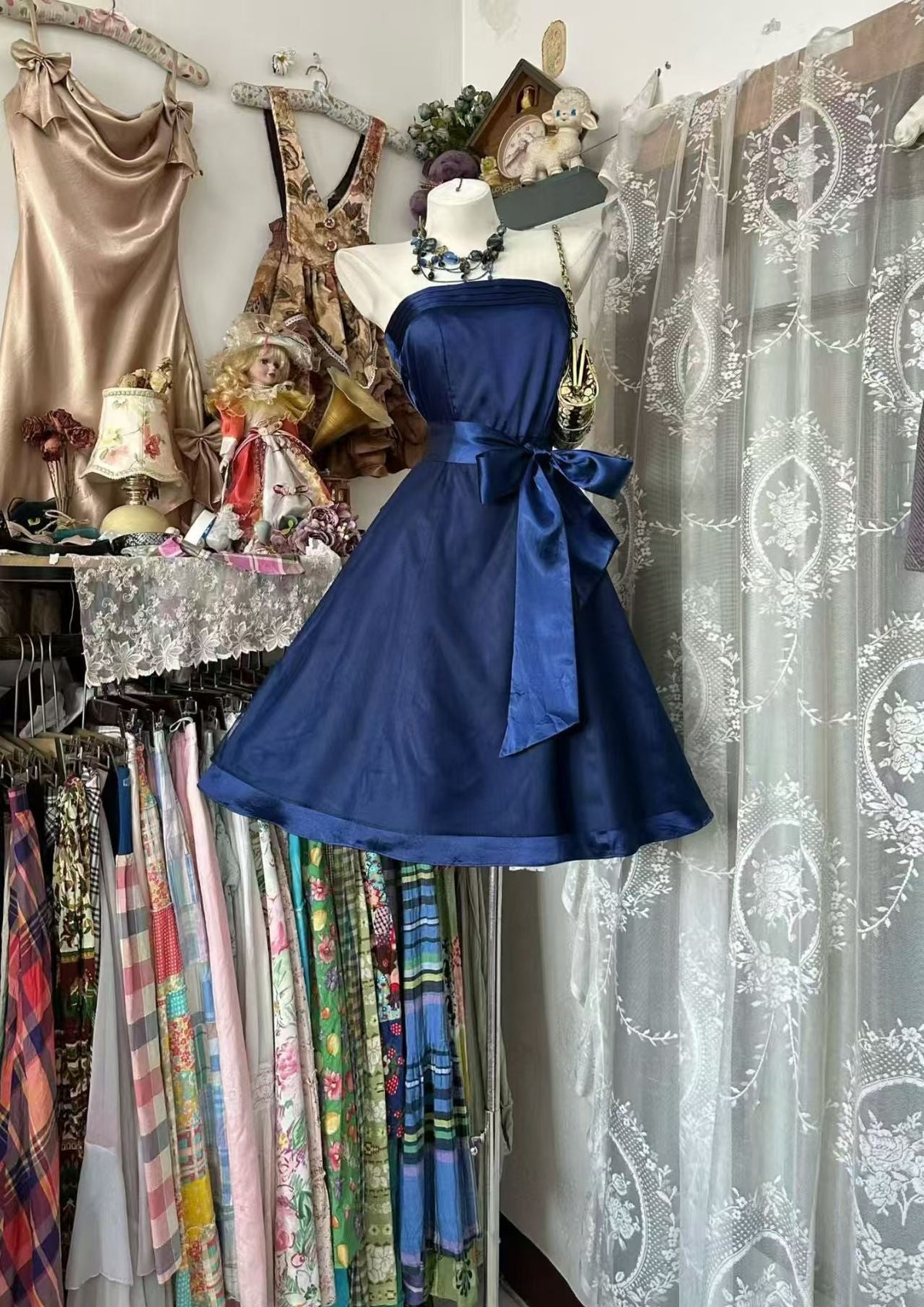 Strapless Navy Blue Satin Homecoming Dress A-Line Birthday Dress