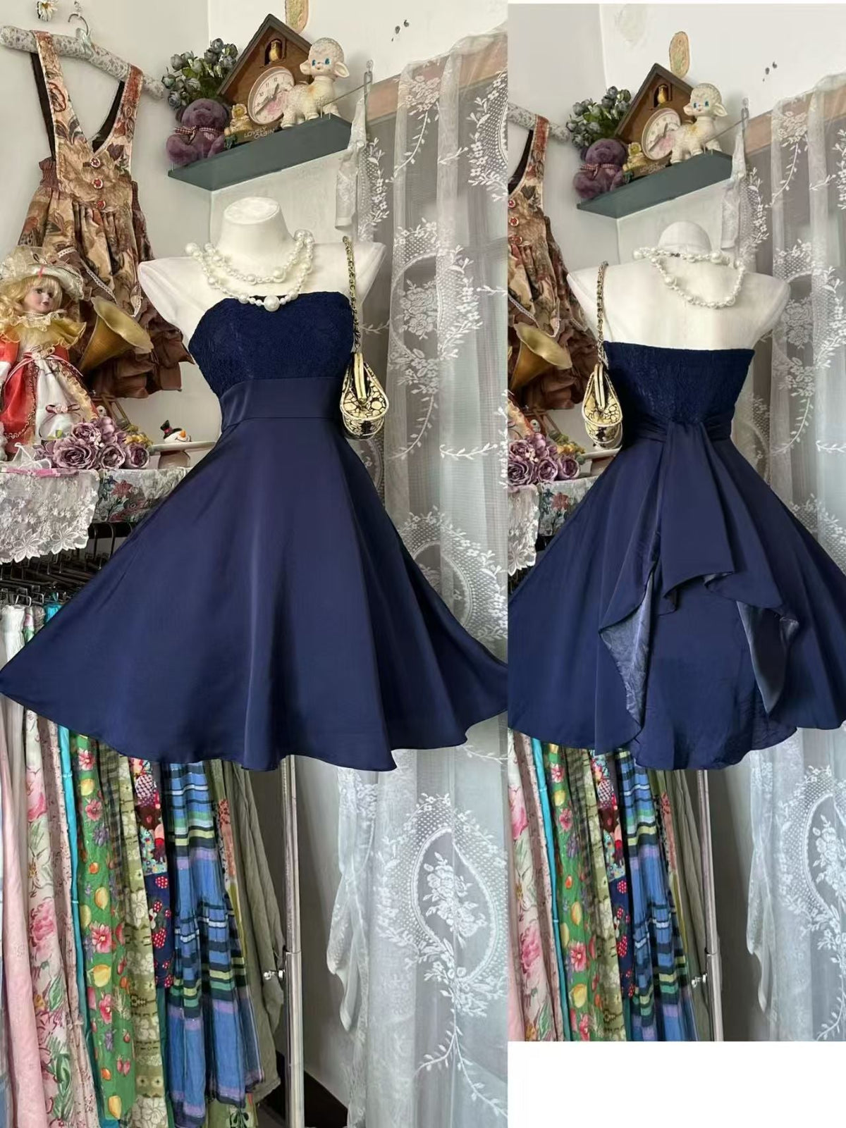 Strapless Navy Blue Short Homecoming Dress A Line Birthday Dress J10911