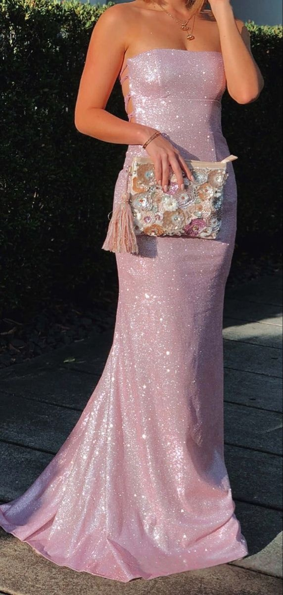 Strapless Pink Backless Prom Dress Mermaid Evening Dresses