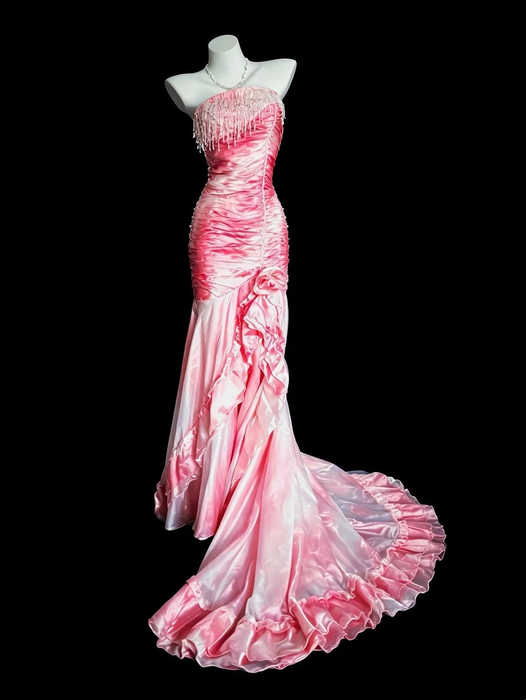 Strapless Pink Mermaid Formal Prom Dress Retro Evening Gown J10773