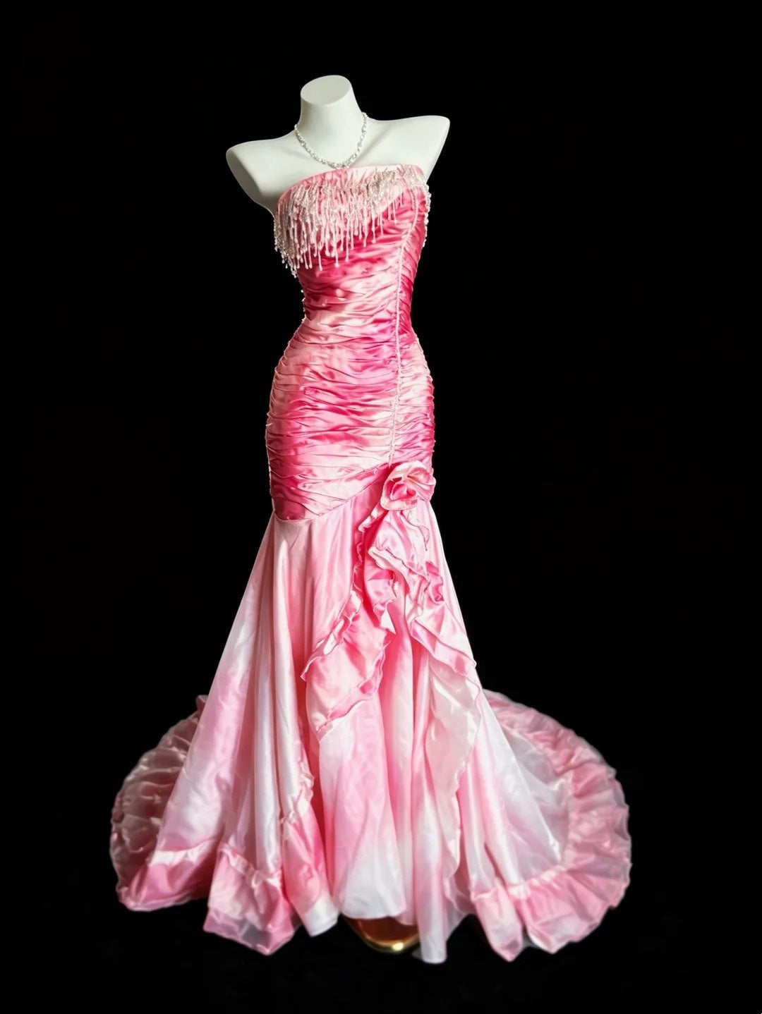 Strapless Pink Mermaid Formal Prom Dress Retro Evening Gown J10773