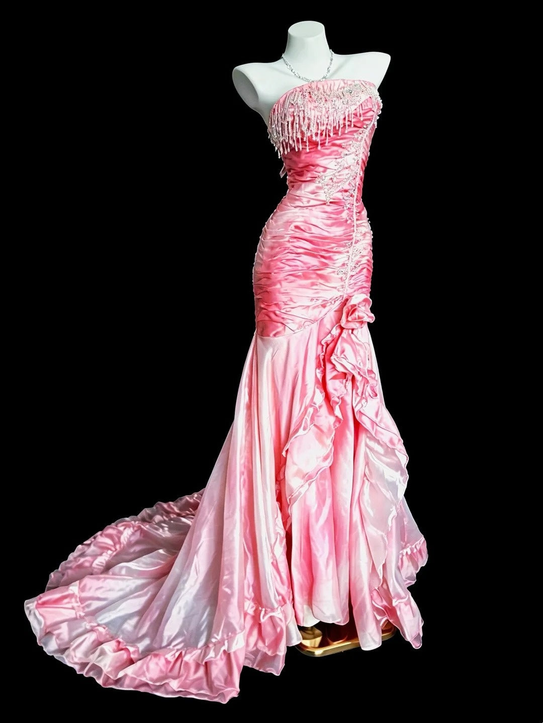 Strapless Pink Mermaid Formal Prom Dress Retro Evening Gown J10773