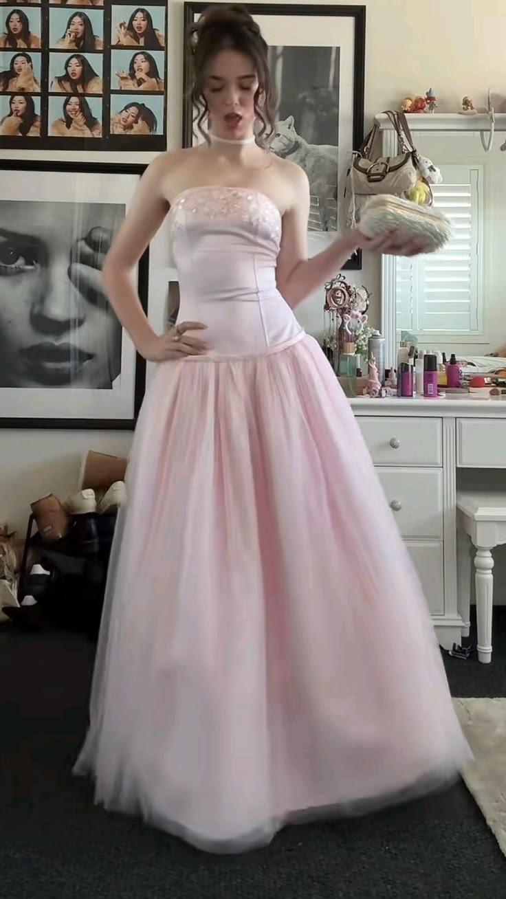 Strapless Pink Retro Formal Prom Dress Sweet Birthday Gown
