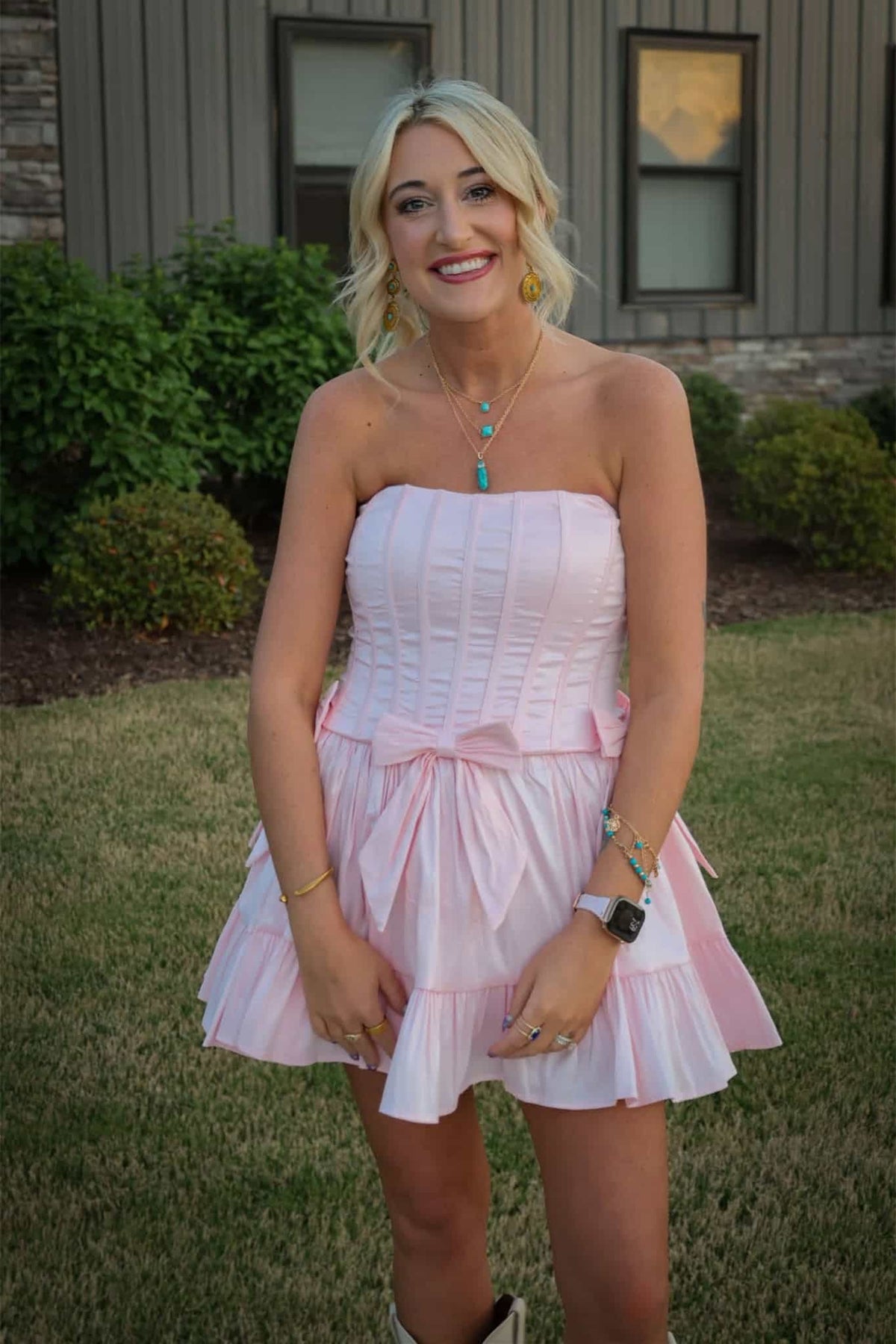 Strapless Pink Satin A-Line Homecoming Dress With Bow Knot