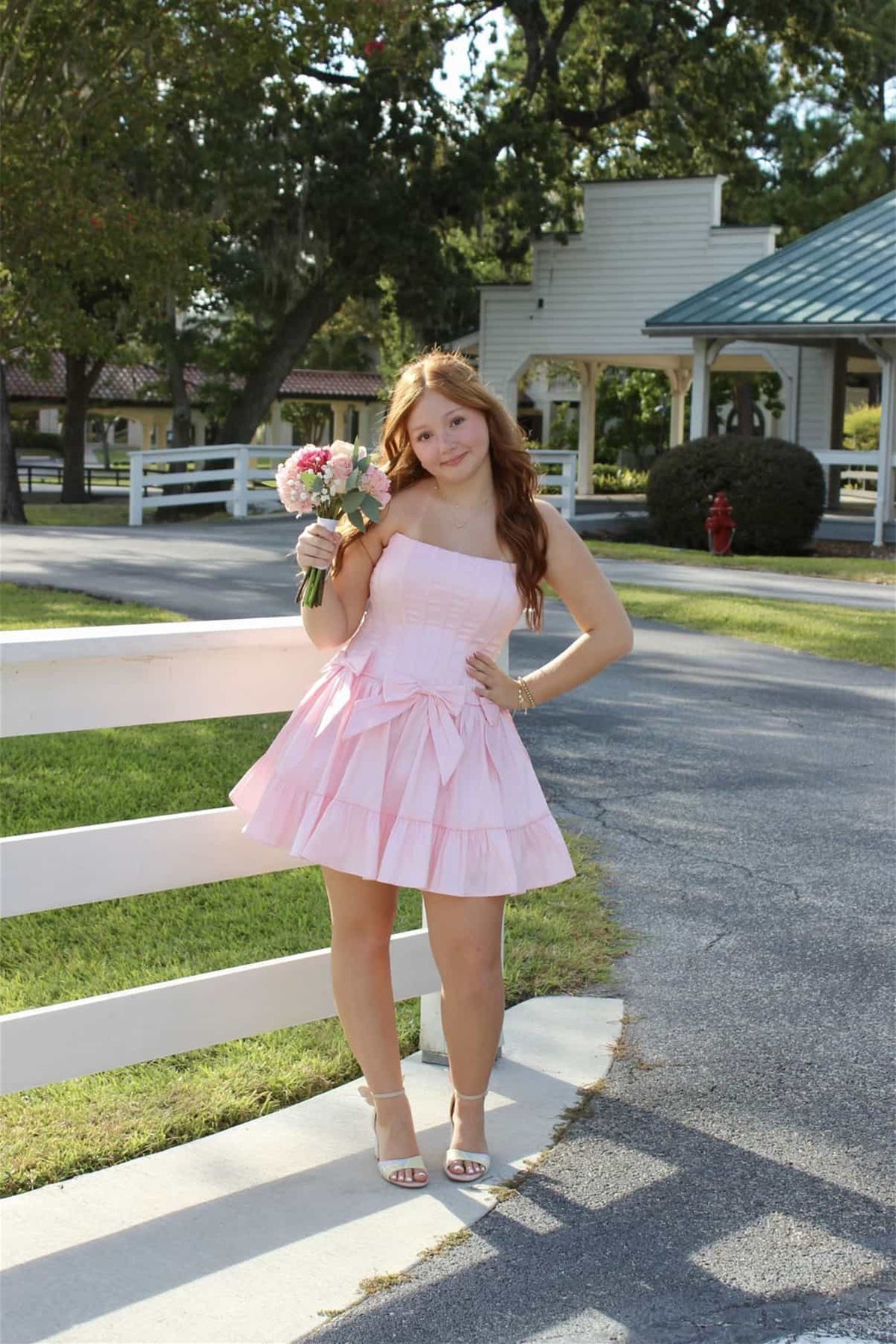 Strapless Pink Satin A-Line Homecoming Dress With Bow Knot