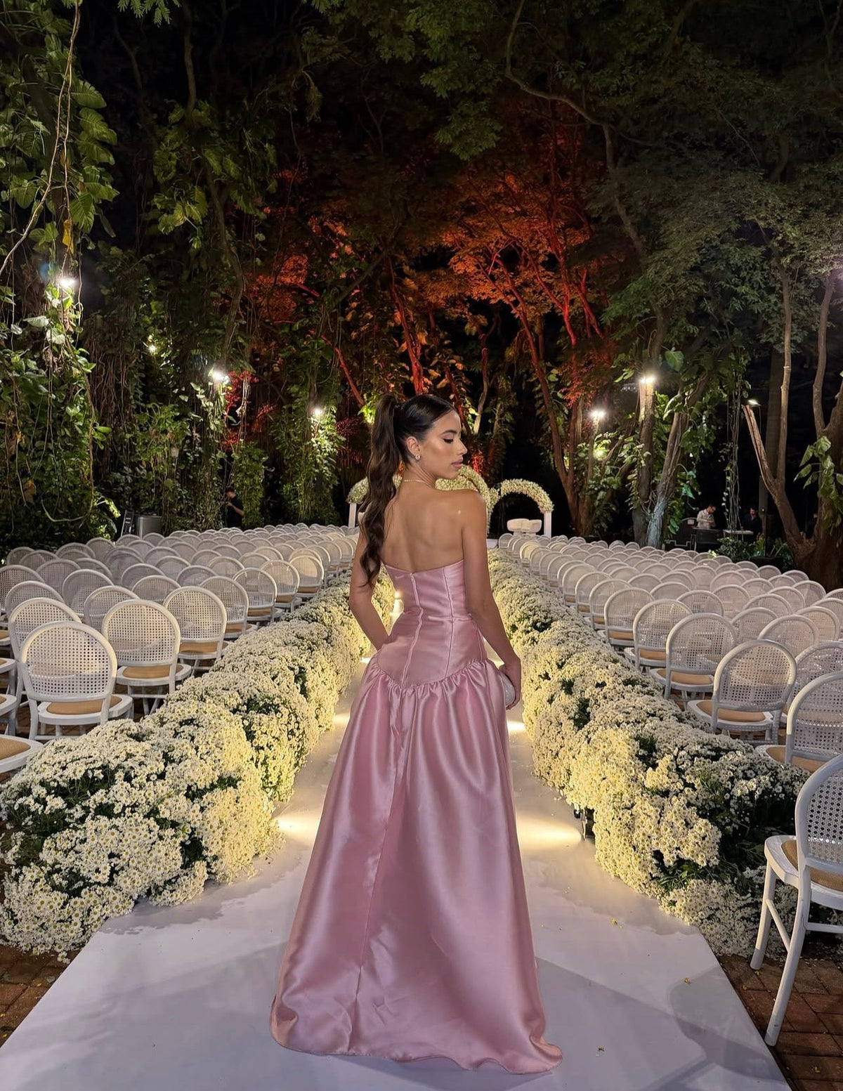Strapless Pink Satin Wedding Guest Dress A-Line Formal Prom Dress
