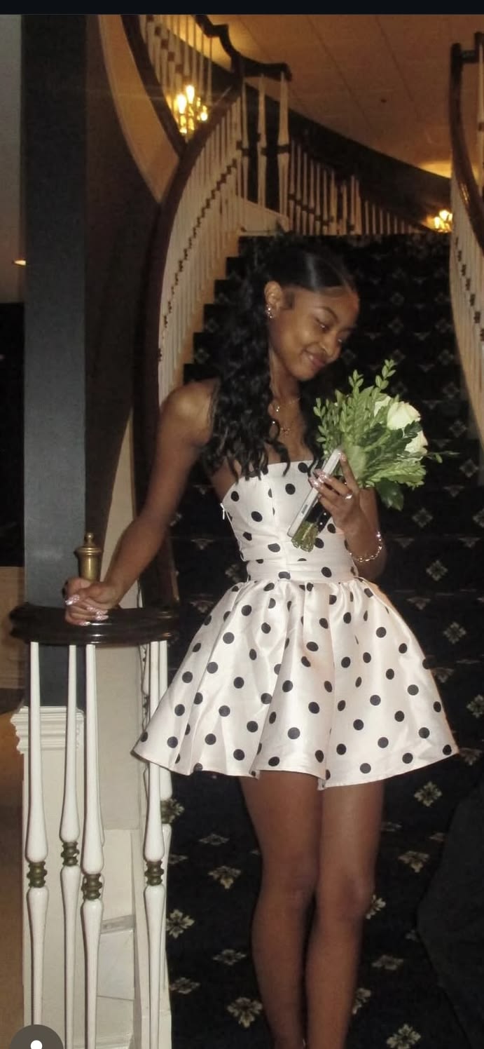 Strapless Polka Dots A-Line Short Birthday Dress Satin Homecoming Dress