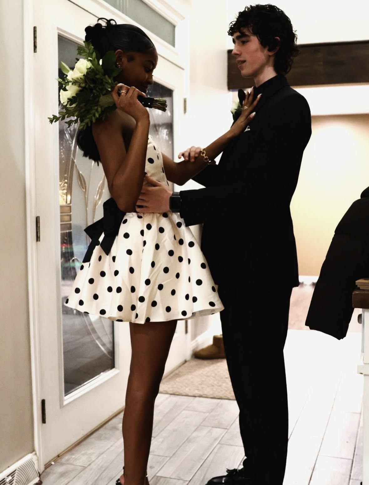 Strapless Polka Dots A-Line Short Birthday Dress Satin Homecoming Dress
