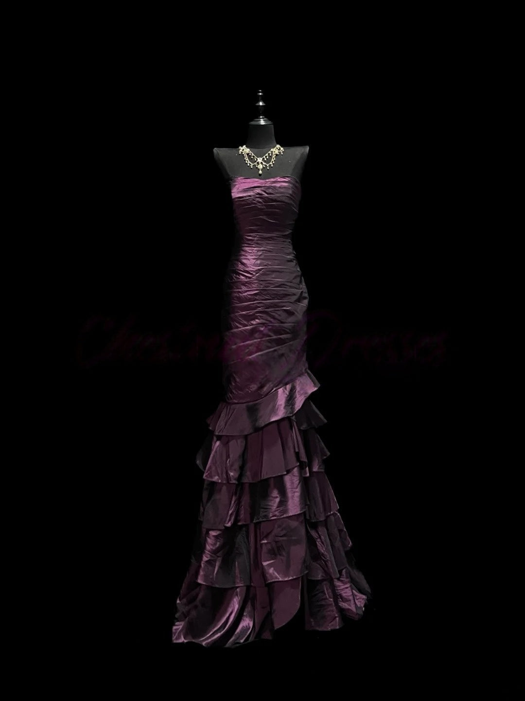 Strapless Purple Layered Prom Dress Mermaid Evening Gown J10170