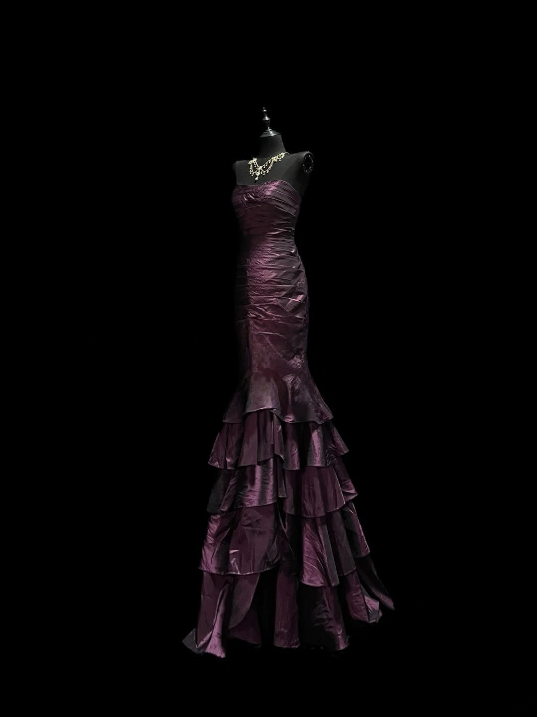 Strapless Purple Layered Prom Dress Mermaid Evening Gown J10170