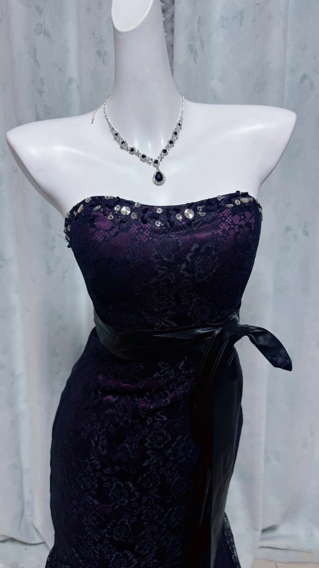 Strapless Purple Mermaid Lace Prom Dress Formal Evening Dress
