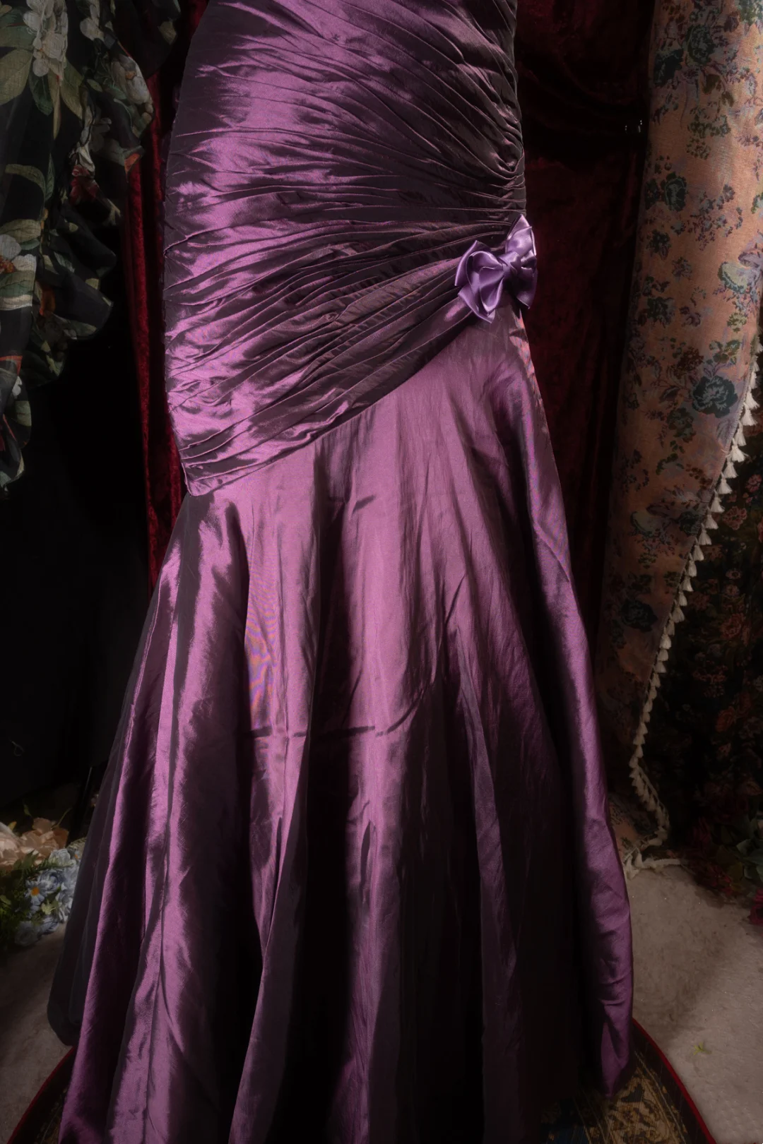 Strapless Purple Satin Prom Dress Retro Formal Evening Gown J10117