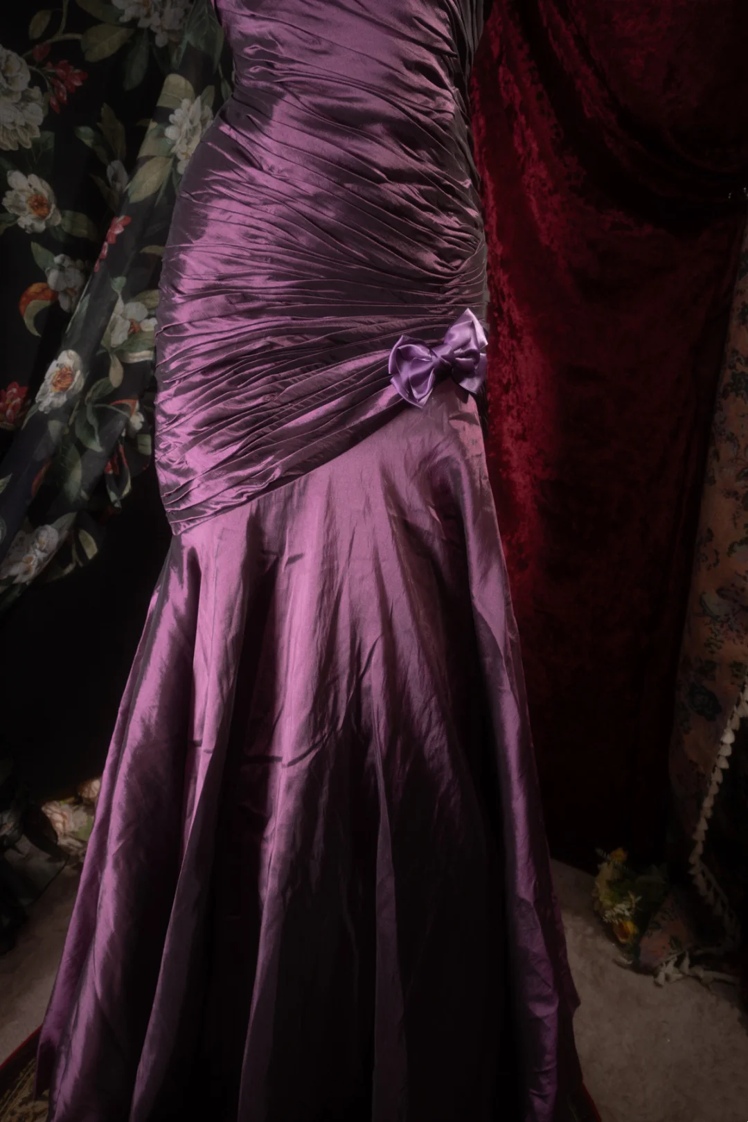 Strapless Purple Satin Prom Dress Retro Formal Evening Gown J10117