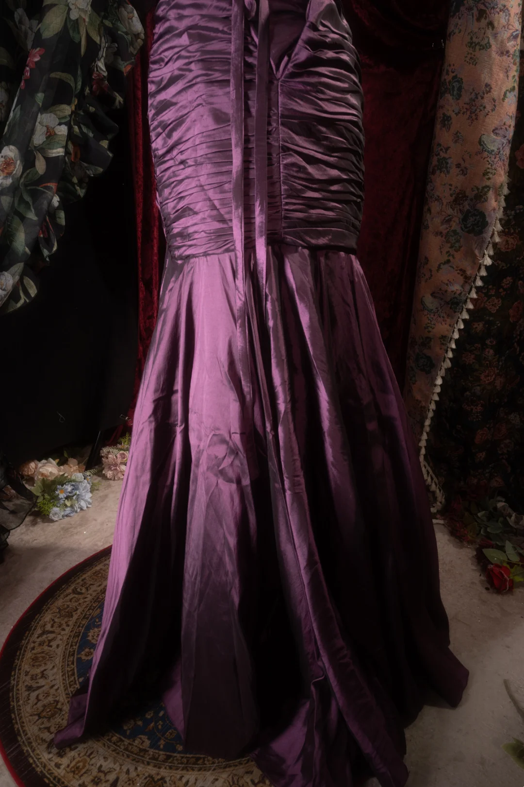 Strapless Purple Satin Prom Dress Retro Formal Evening Gown J10117