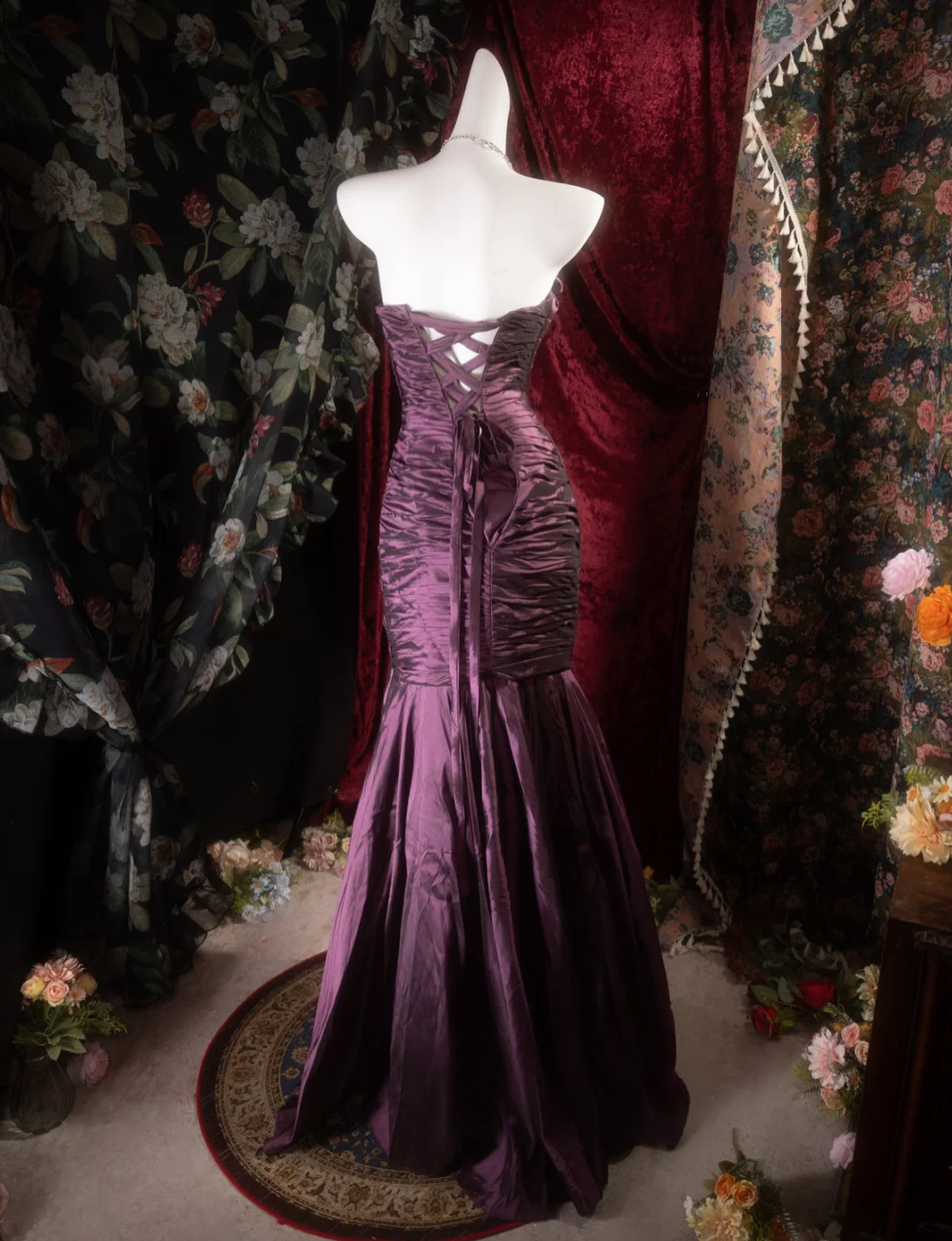 Strapless Purple Satin Prom Dress Retro Formal Evening Gown J10117