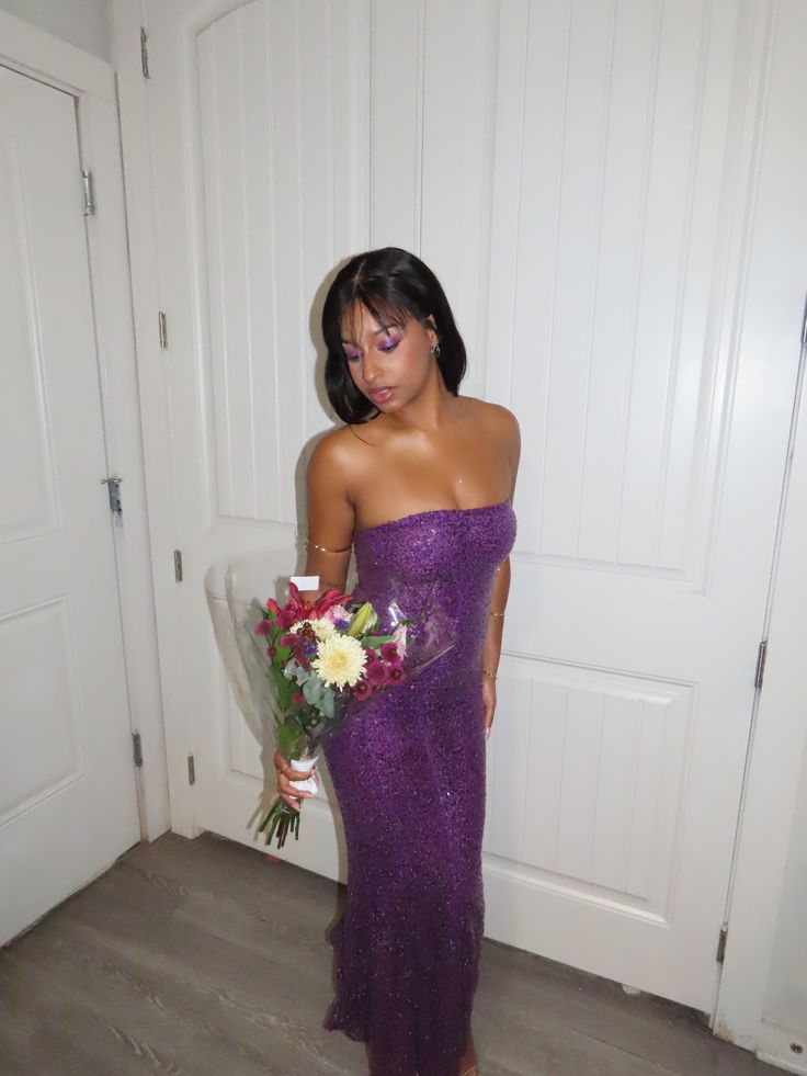 Strapless Purple Sheath Sequins Prom Dress Formal Evening Dress J9906