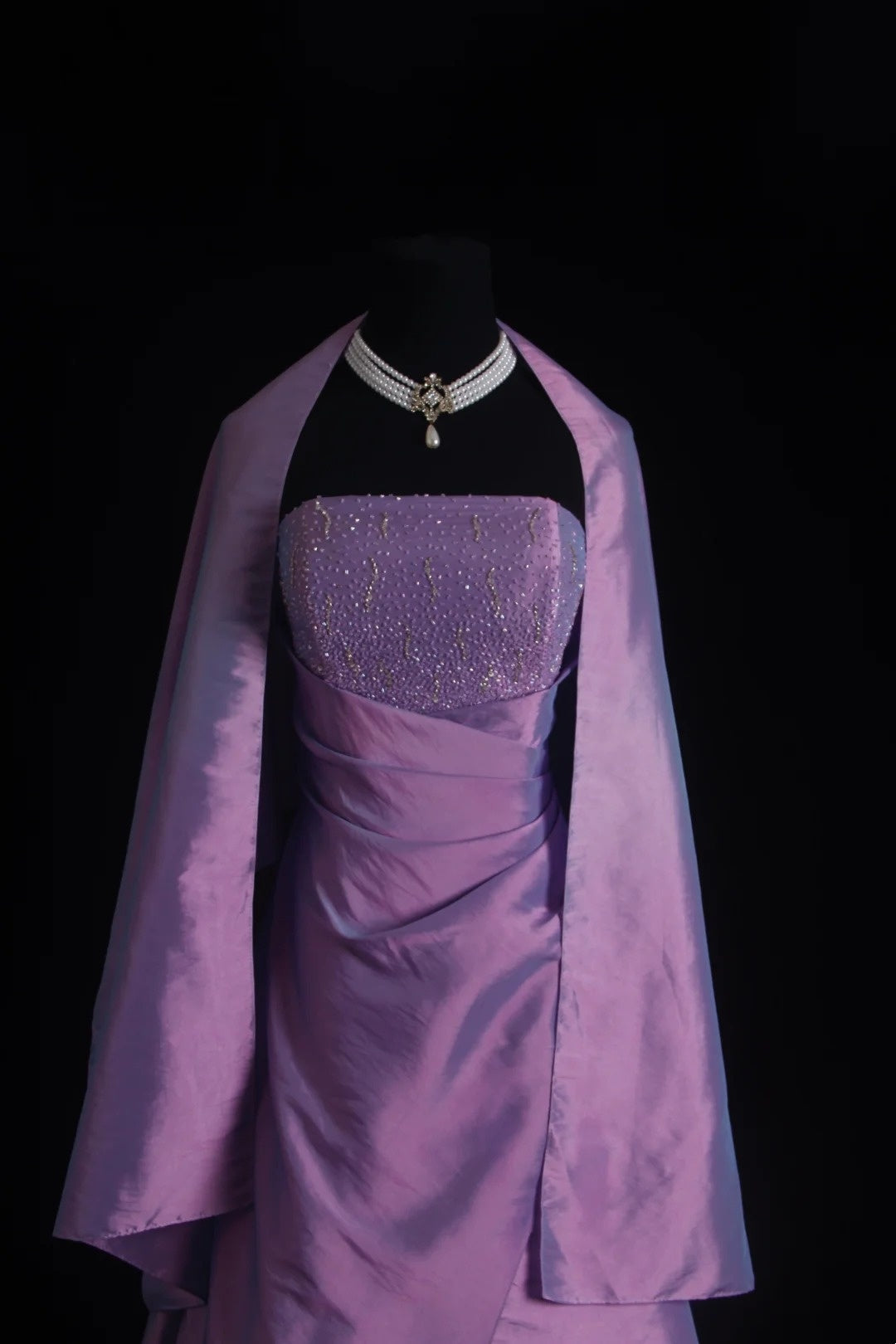 Strapless Purple Taffeta Prom Dress Retro Formal Evening Dress