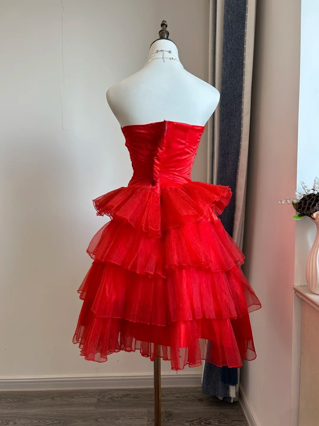 Strapless Red A-Line Homecoming Dress Layered Birthday Dress