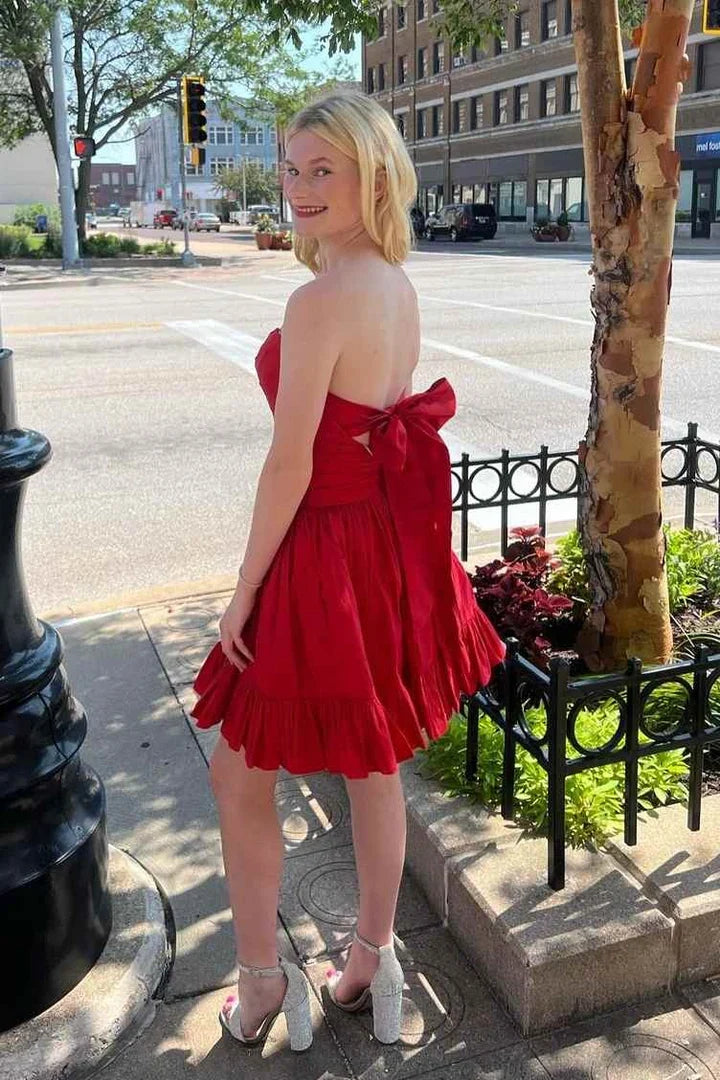 Strapless Red A Line Homecoming Dress Short Party Dress J11443