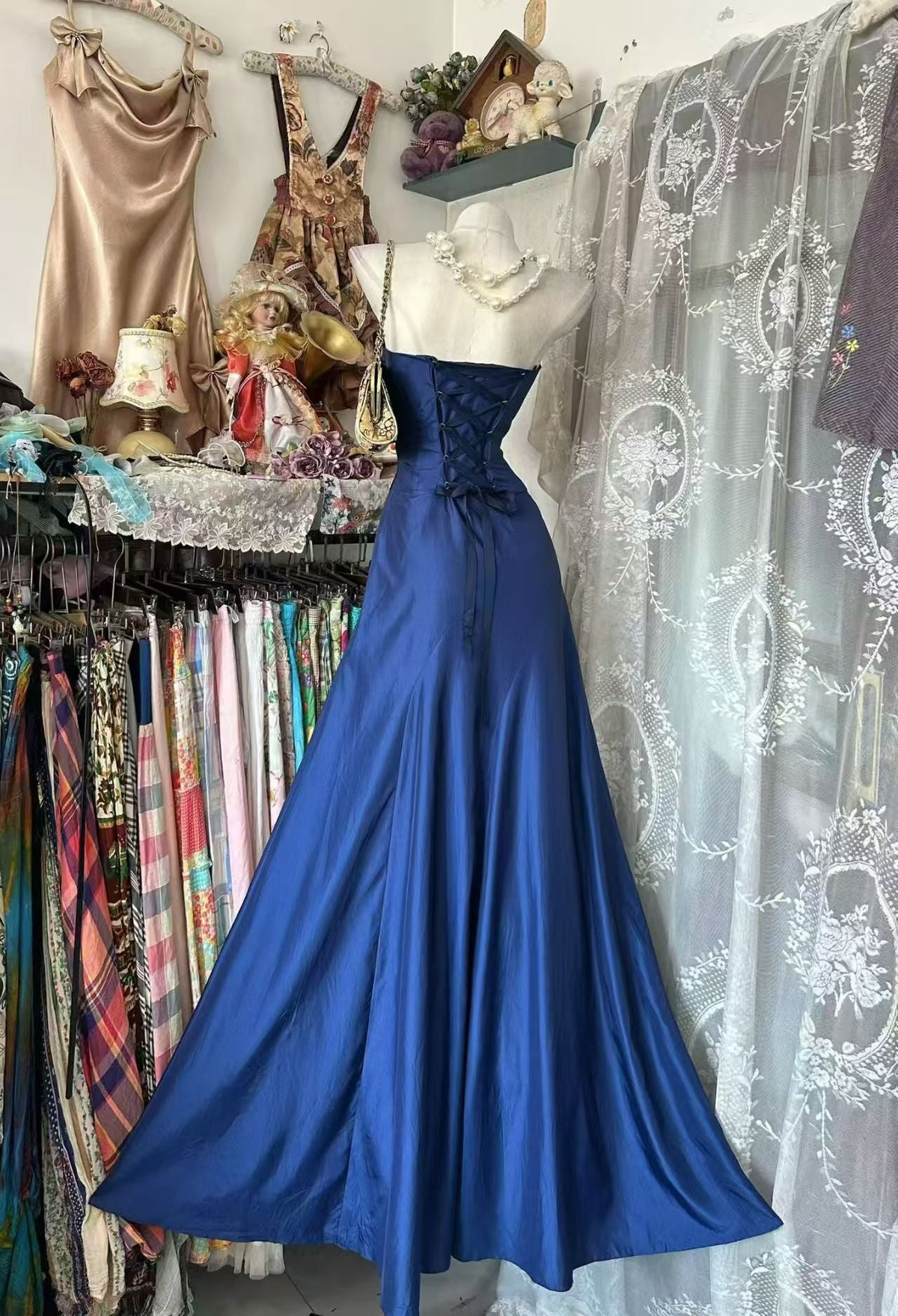Strapless Royal Blue A Line Formal Prom Dress Elegant Evening Gown J11112
