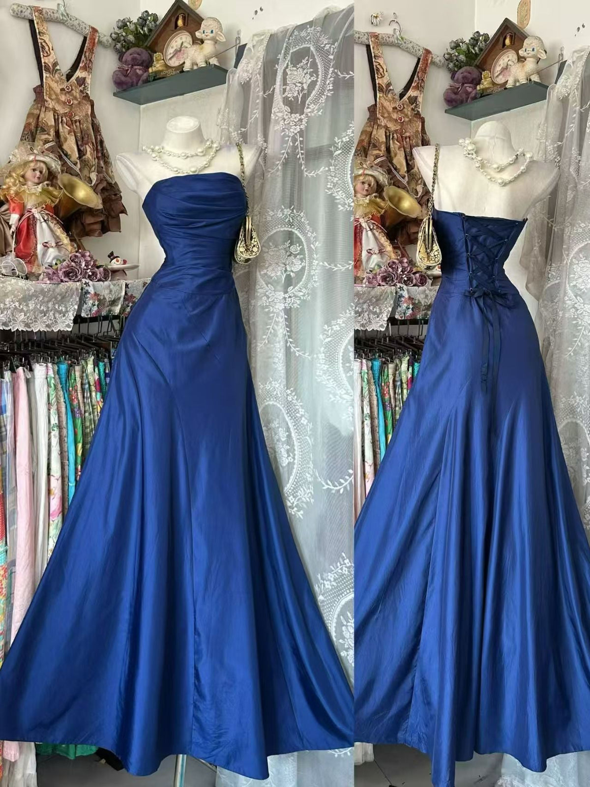 Strapless Royal Blue A Line Formal Prom Dress Elegant Evening Gown J11112