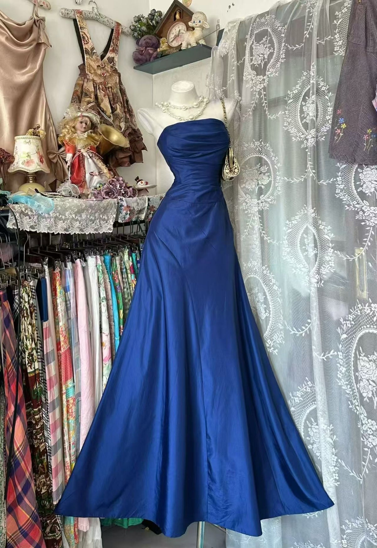 Strapless Royal Blue A Line Formal Prom Dress Elegant Evening Gown J11112