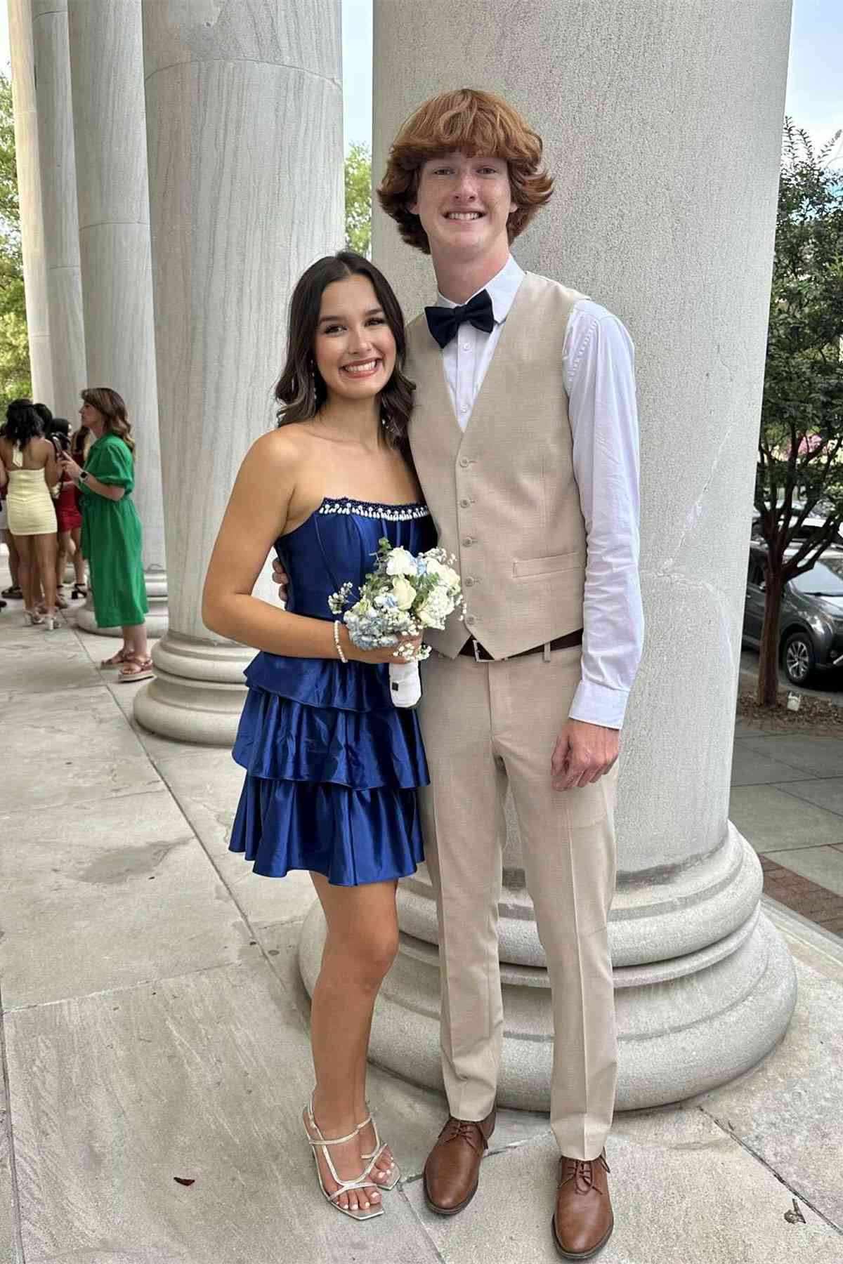 Strapless Royal Blue Layered Satin Homecoming Dress