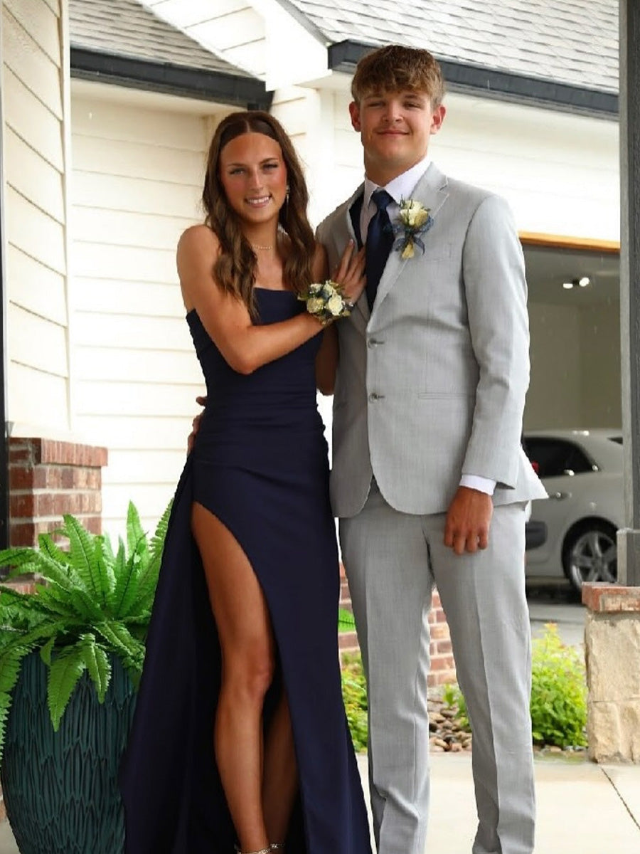 Strapless Ruched Long Prom Dress with Slit - View 5 | FashionDia