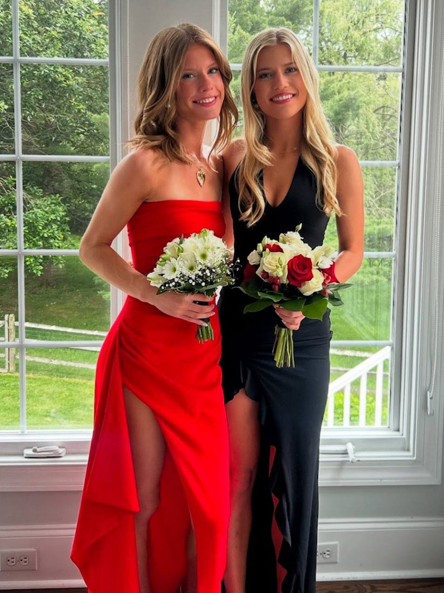 Strapless Ruched Long Prom Dress with Slit - View 2 | FashionDia
