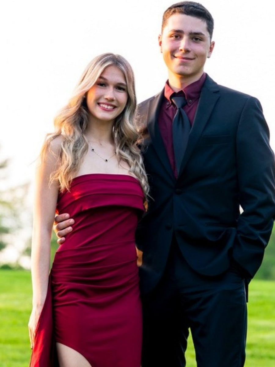 Strapless Ruched Long Prom Dress with Slit - View 7 | FashionDia