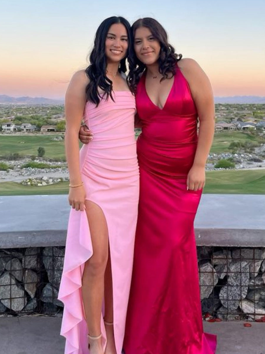 Strapless Ruched Long Prom Dress with Slit - View 3 | FashionDia