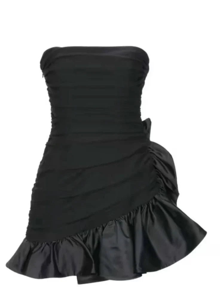 Strapless Sheath Black Homecoming Dress Ruffled Birthday Dress J11546