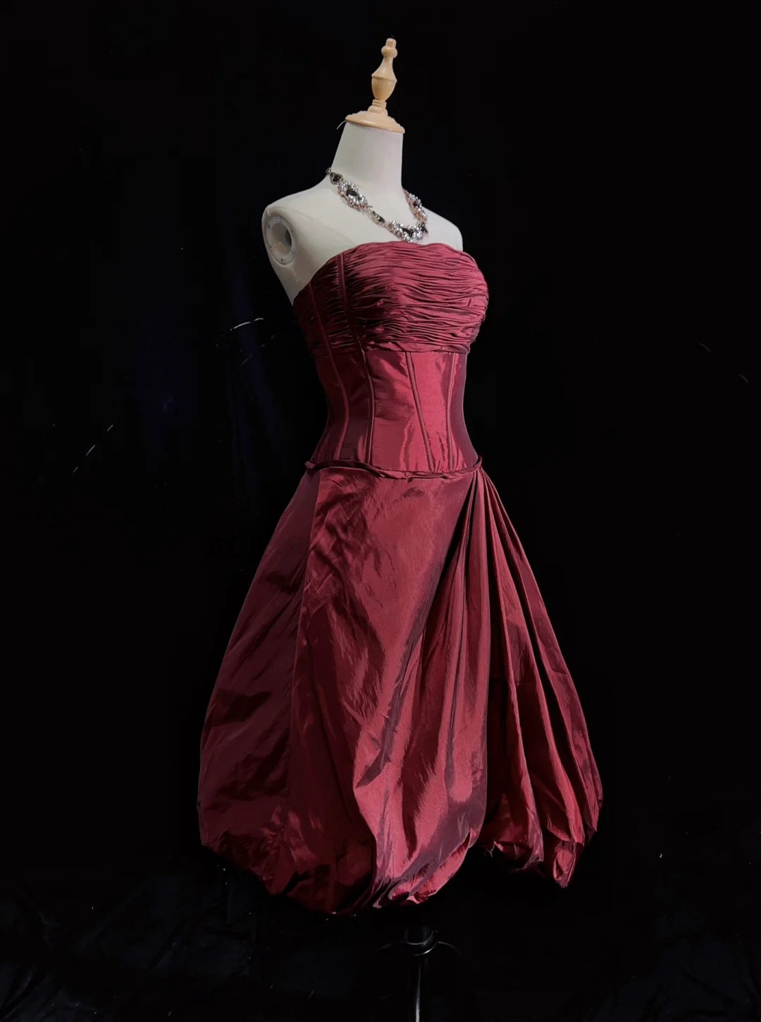 Strapless Taffeta Burgundy A Line Birthday Dress J9792