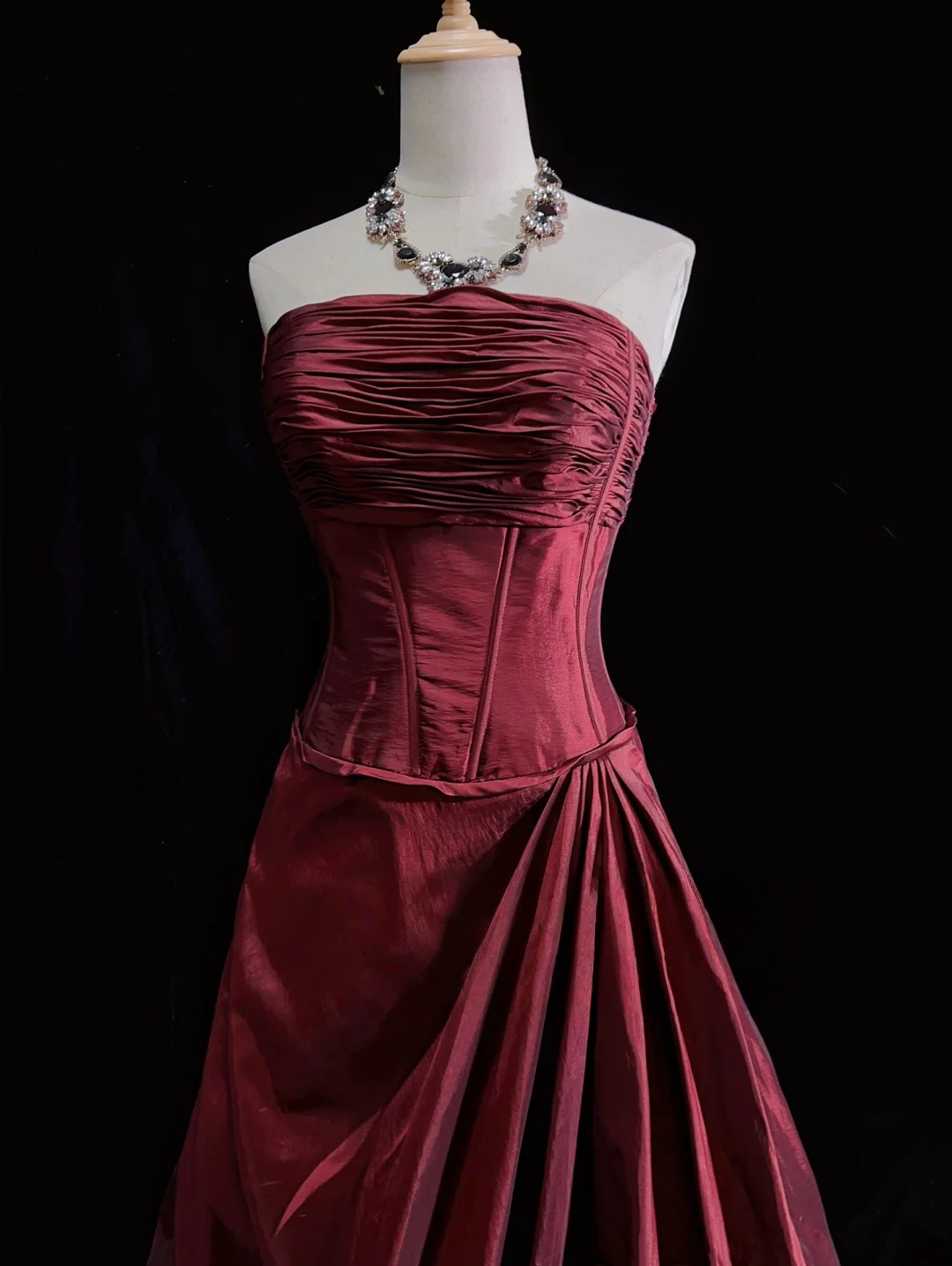 Strapless Taffeta Burgundy A Line Birthday Dress J9792