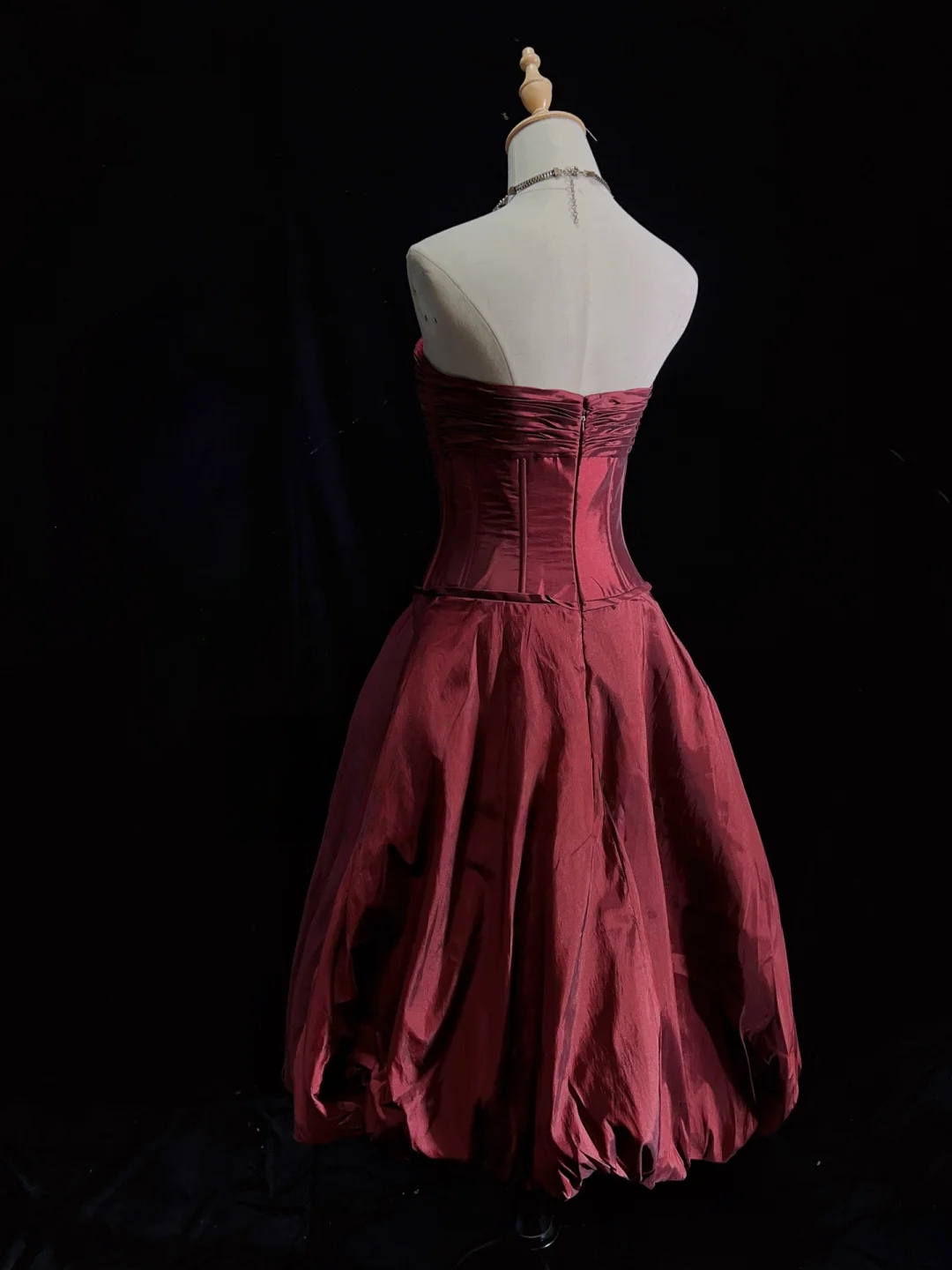 Strapless Taffeta Burgundy A Line Birthday Dress J9792