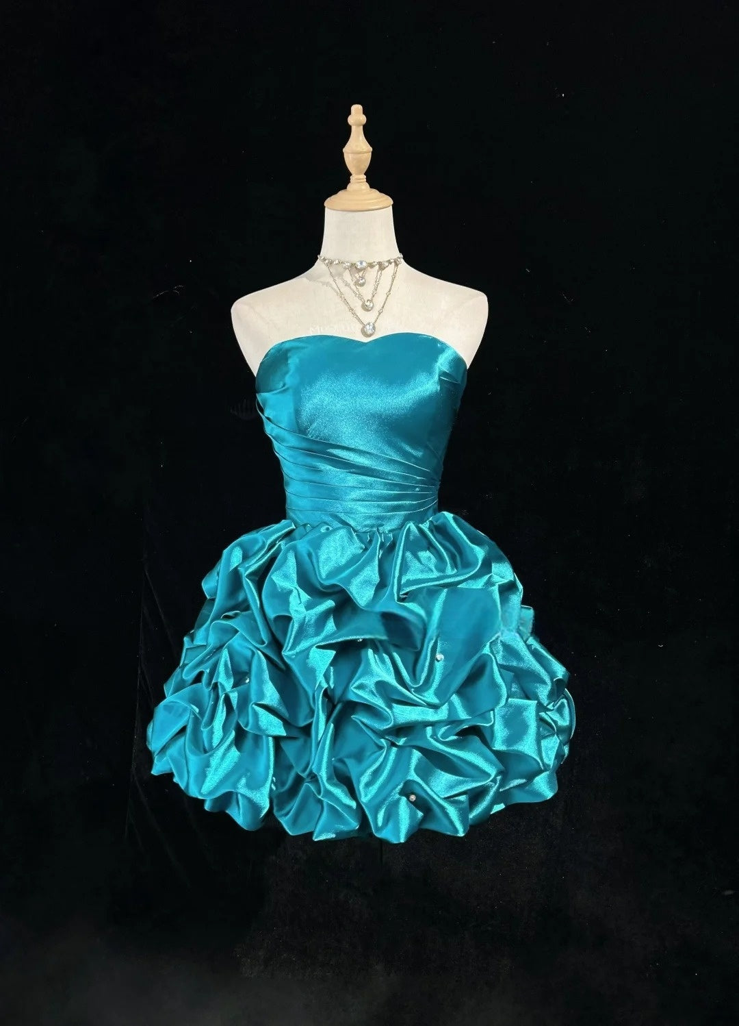 Strapless Teal Satin Short Birthday Dress A-Line Homecoming Dress