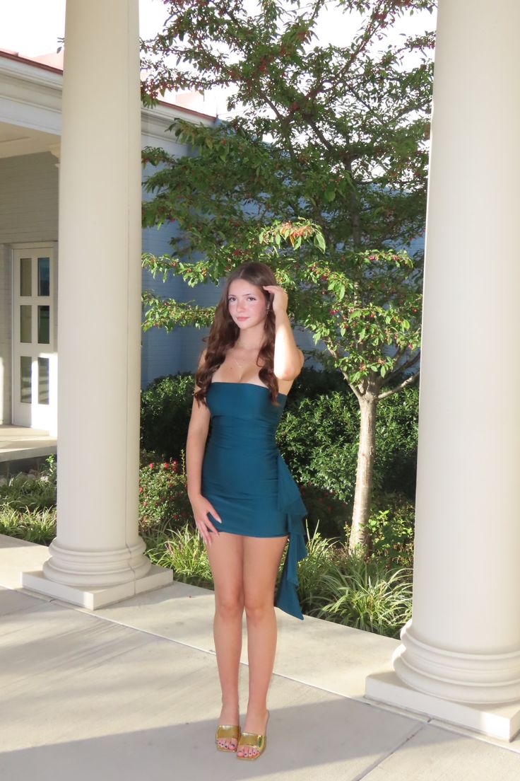 Strapless Turquoise Green Homecoming Dress Ruffled Party Dress