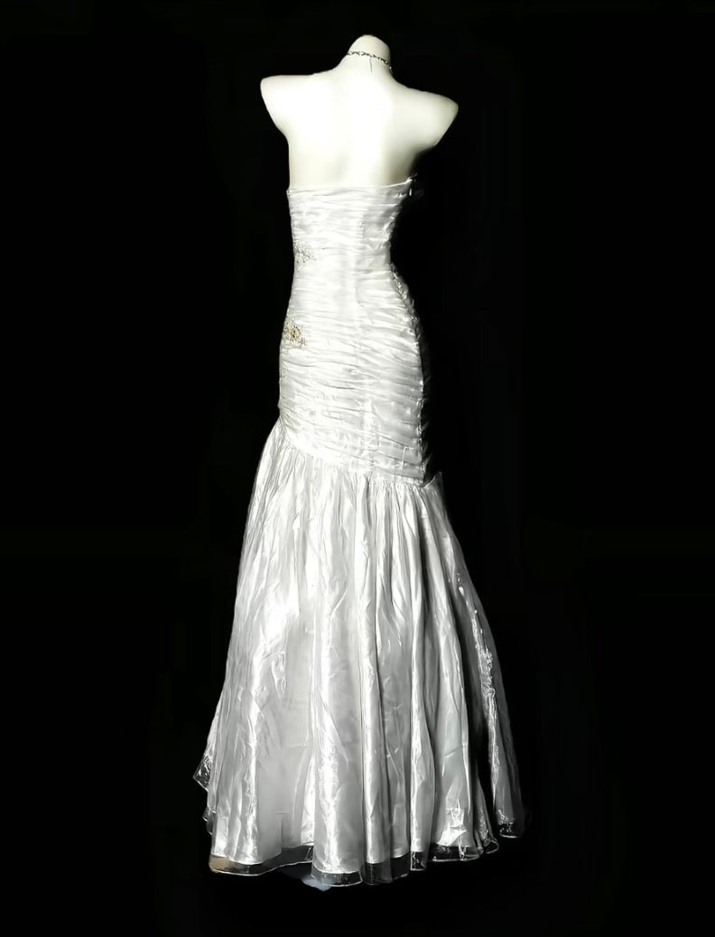 Strapless White Mermaid Evening Dress Appliques Graduation Dress