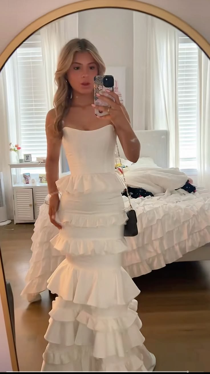 Strapless White Mermaid Graduation Dress Satin Evening Dress