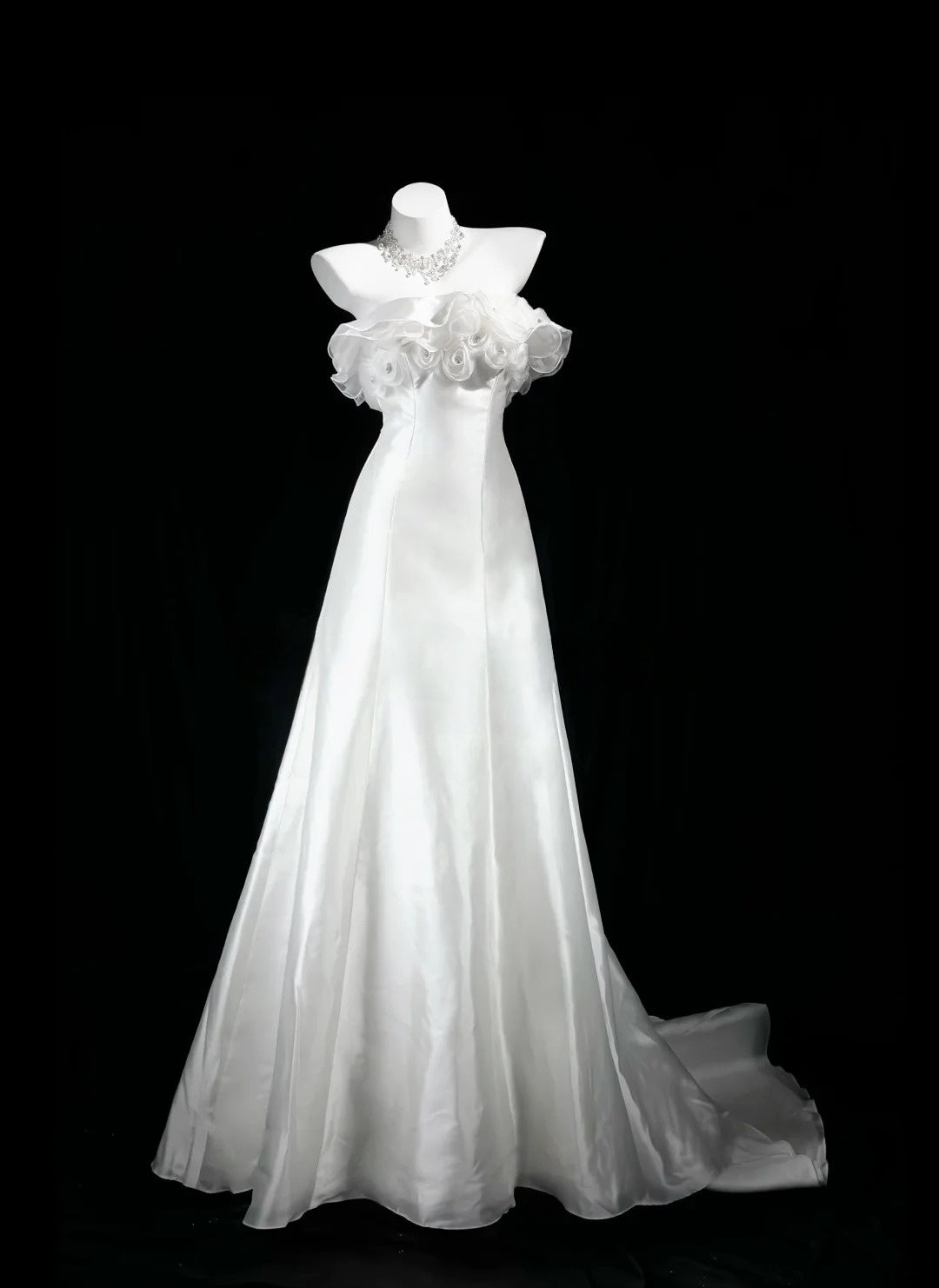 Strapless White Ruffled Wedding Dress Formal Birthday Dress J10671
