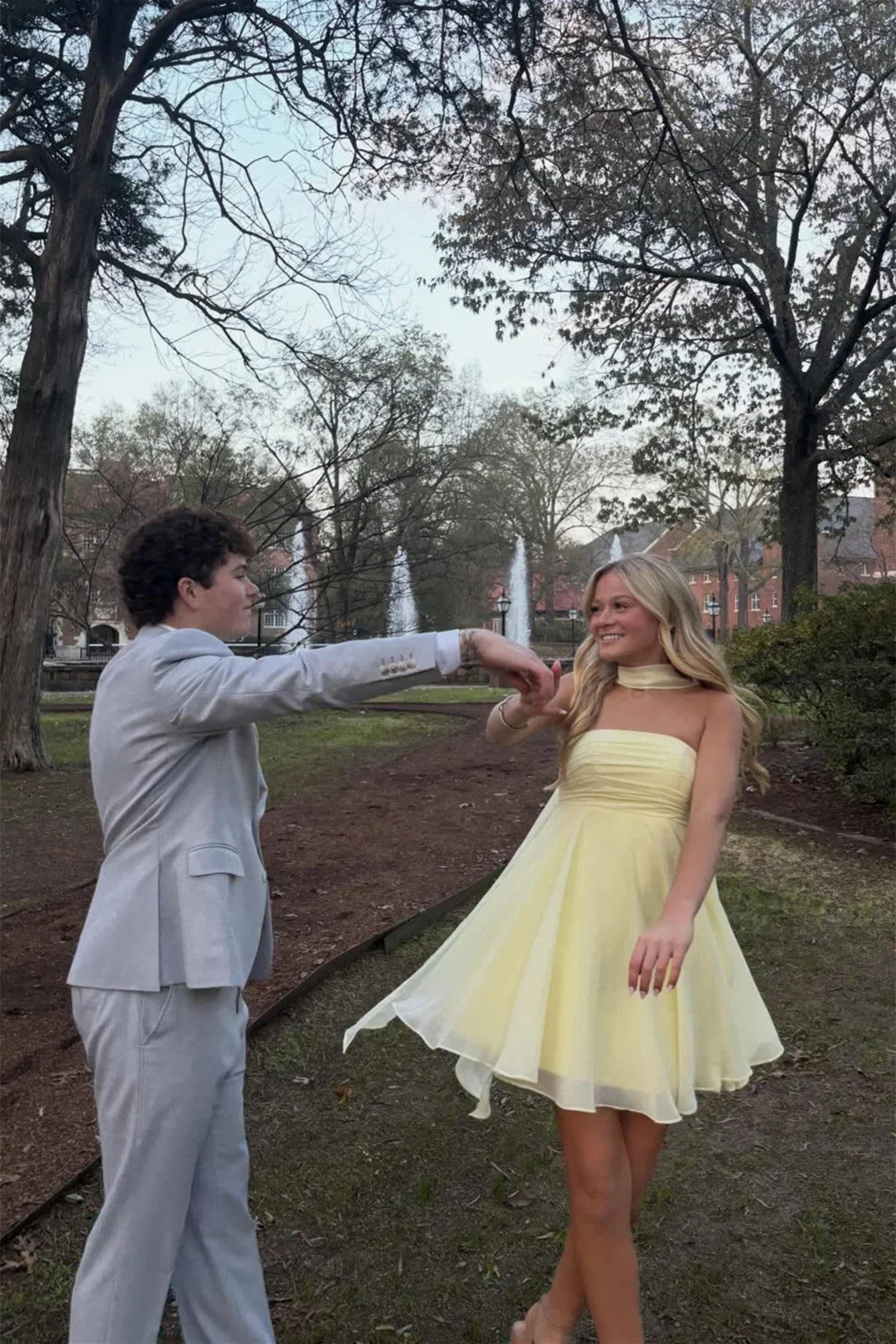 Strapless Yellow Chiffon A-Line Homecoming Dress With Scarf